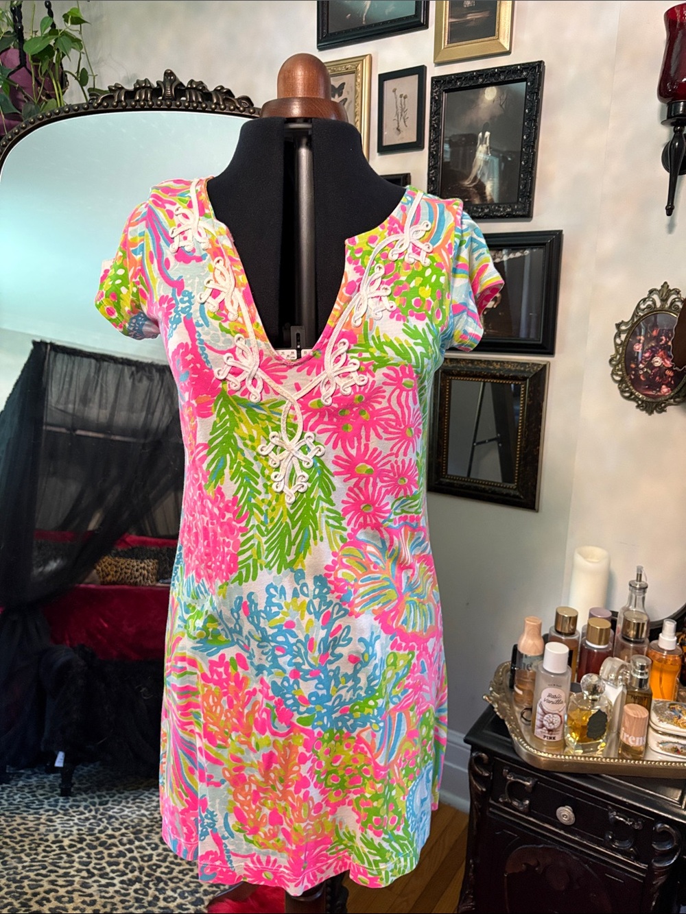 Lilly Pulitzer Pink Green Blue Floral V-Neck Swim Coverup